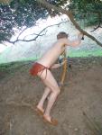 loosing some weight by climbing hills in a loin cloth