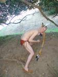 Climbing a hill in moccasins
