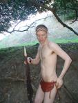 Doing a fertility dance with a spear