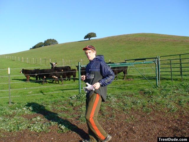 cow talker in football windbreaker, addidas sweat pants