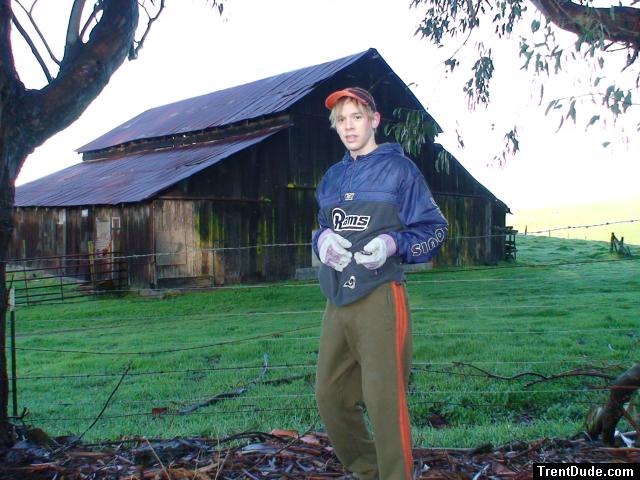 trying to model in front of a barn