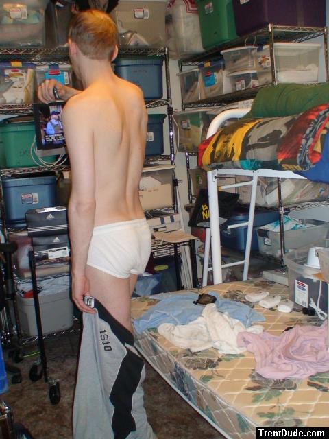 Sweat pants and hanes tightey whitey (butt!)