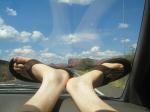 Feet in Reef slippers on an Arizona car ride