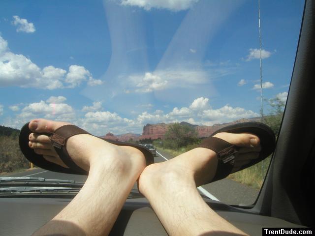 Feet in Reef slippers on an Arizona car ride