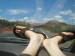 Feet in Reef slippers on an Arizona car ride