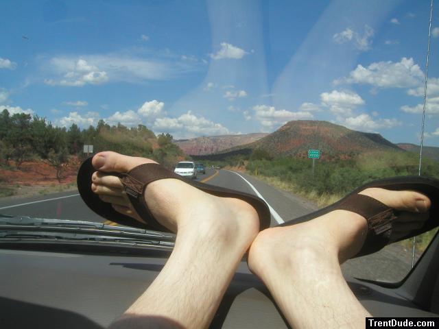 Feet in Reef slippers on an Arizona car ride