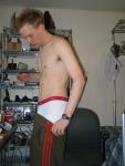 Addidas sweat pants and Calvin Klein white boxer briefs