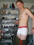 Addidas sweat pants and Calvin Klein white boxer briefs