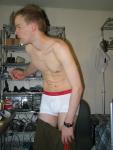 Addidas sweat pants and Calvin Klein white boxer briefs