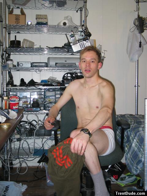 Addidas sweat pants and Calvin Klein white boxer briefs