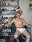 Calvin Klein white boxer briefs - sitting in a chair