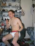 Calvin Klein white boxer briefs - sitting in a chair