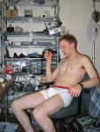Looking at Calvin Klein white boxer briefs - sitting in a chair