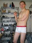 Calvin Klein white boxer briefs (looking tough)
