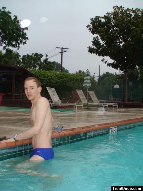 Blue Nike speedo at the pool