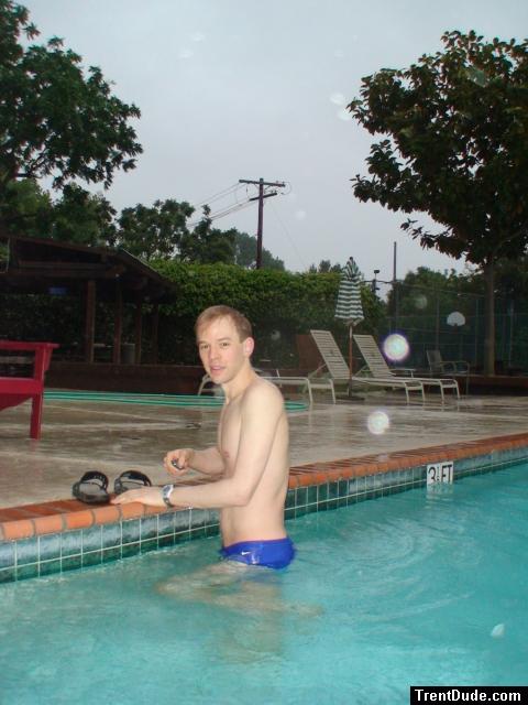 Blue speedo at the pool