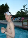 Trent shirtless in the pool