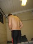 Trying on Nike Jammer with red stripes! (back)