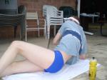 back streches in  Blue Nike swim brief (butt)