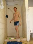 washing off the swim boxer after a workout