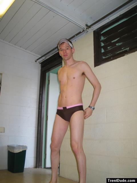 Posing in the locker room - Ami Sanzuri Chocolate Low-Cut Swimsuit from InternationalJock.com