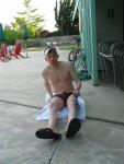 Maybe someone will notice his new swim suit if he lays here on a towel