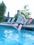 poolside in Ami Sanzuri Chocolate Low-Cut Swimsuit from InternationalJock.com