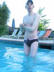 Hoping someone notices his new swim suit