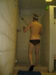 Walking into the pool shower