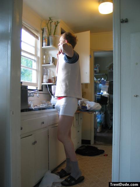 About to take of his t-shirt