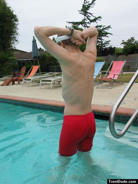 More stretches in a Dolphin swim jammer (rear)