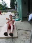 Doing sit-ups in the Dolphin jammer (toes)