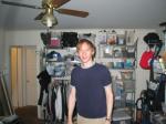 In a blue t-shirt