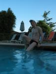 He likes getting up early to show off his speedo at the pool