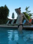 Stretching in a Speedo Solar 1" Swim Brief (front!)