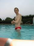 Wishing he could model his red speedo