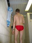 Walking into the shower (rear)
