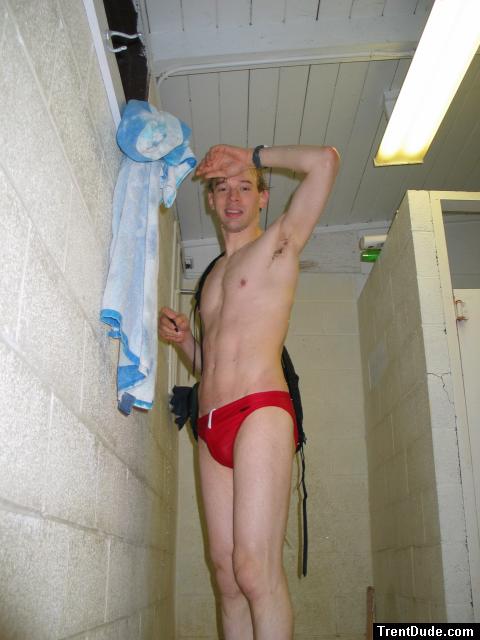 Embarrased to be in a red swim suit?