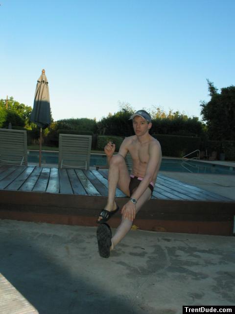 Stretching before a morning swim