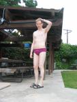 He's wondering if he should have a picnic there in his speedo