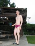 Maroon Speedos at a picnic