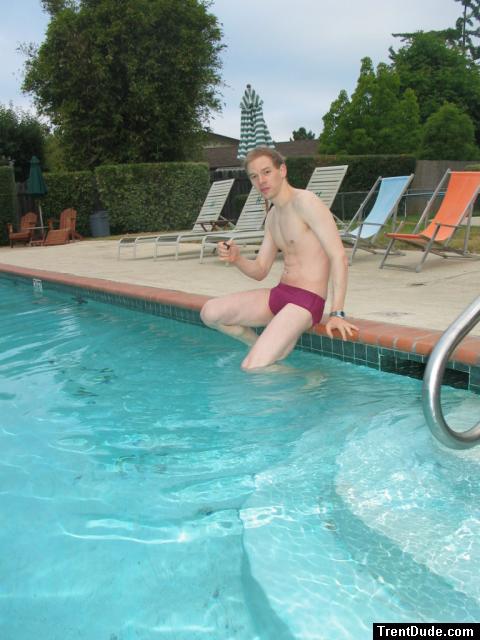posing for photos in a Maroon Speedo Aquablade swim brief