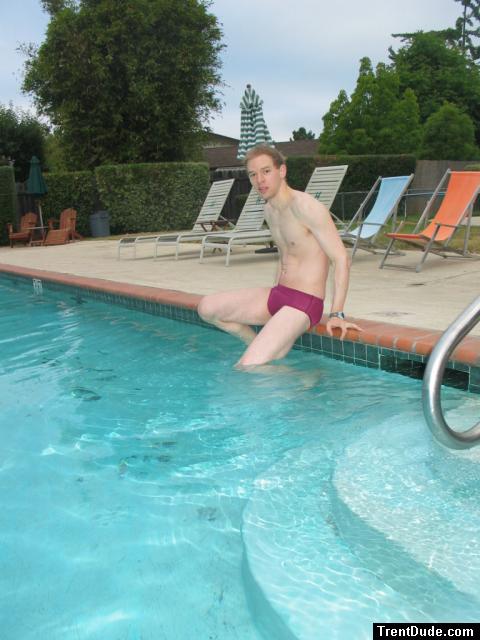 posing for photos in a Maroon Speedo Aquablade swim brief