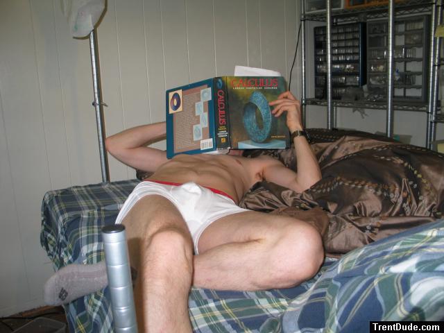 In bed studying - Calvin Klein boxer briefs pro stretch