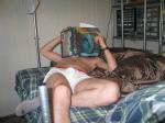 In bed studying - Calvin Klein boxer briefs pro stretch