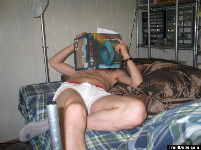 In bed studying - Calvin Klein boxer briefs pro stretch