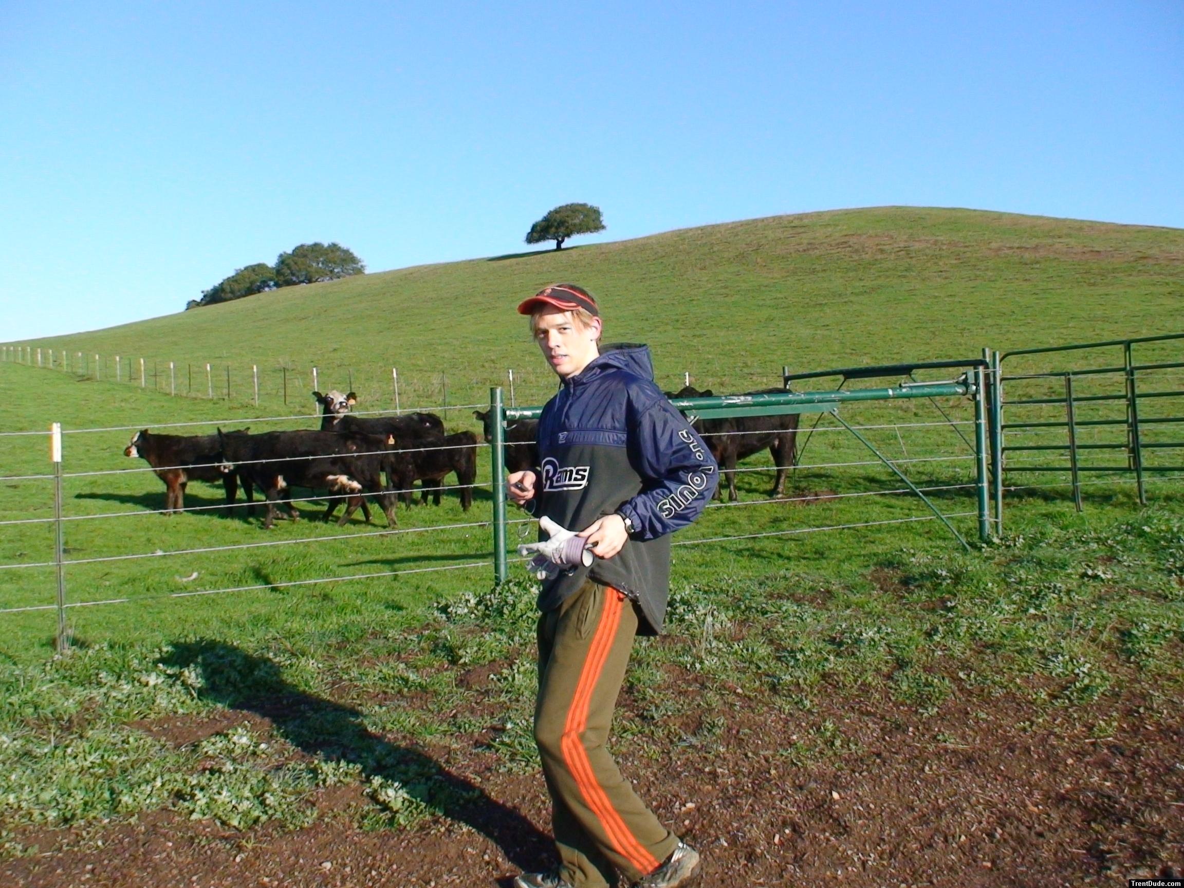 cow talker in football windbreaker, addidas sweat pants
