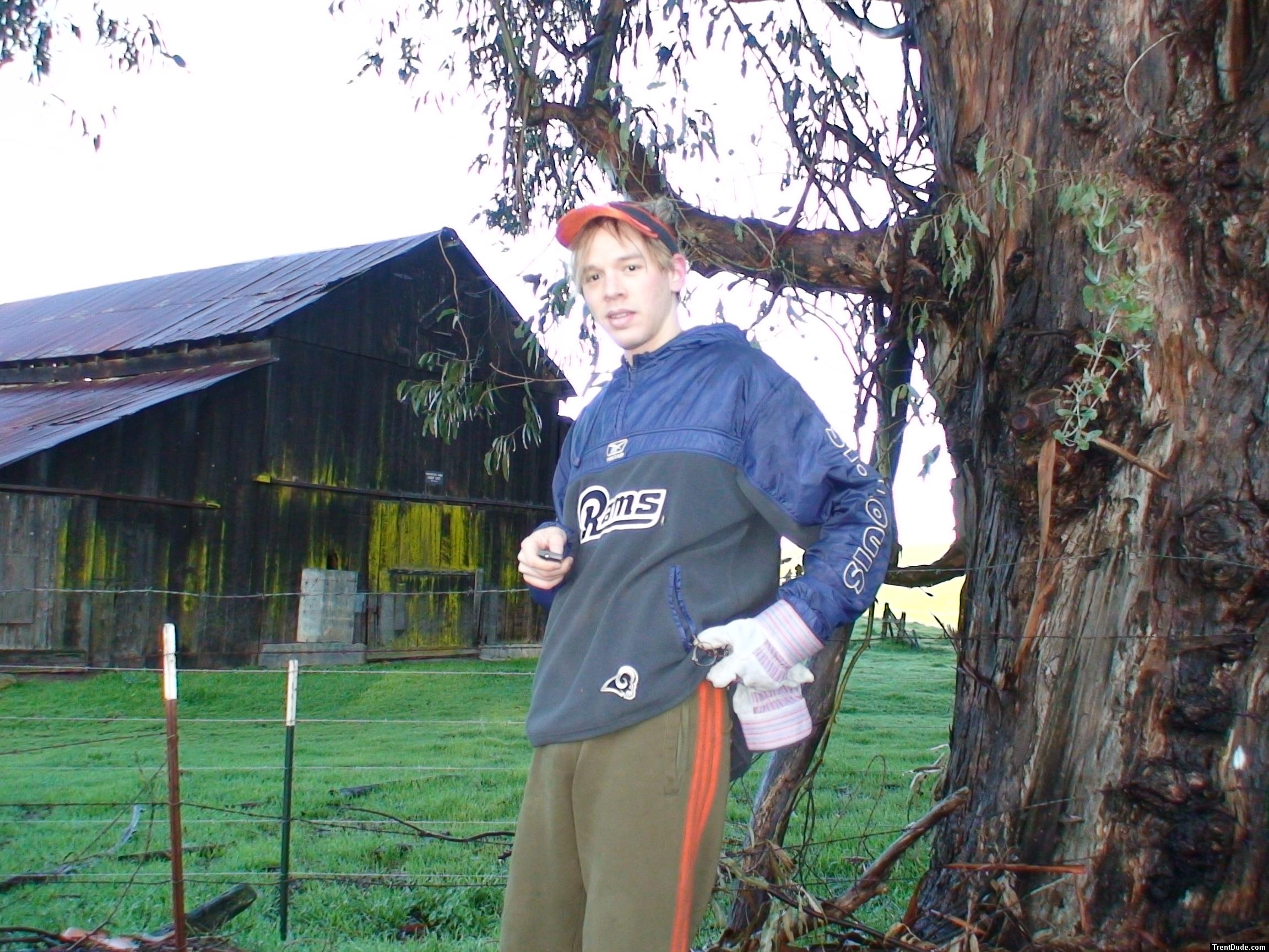 modeling his face at 6AM on the farm!