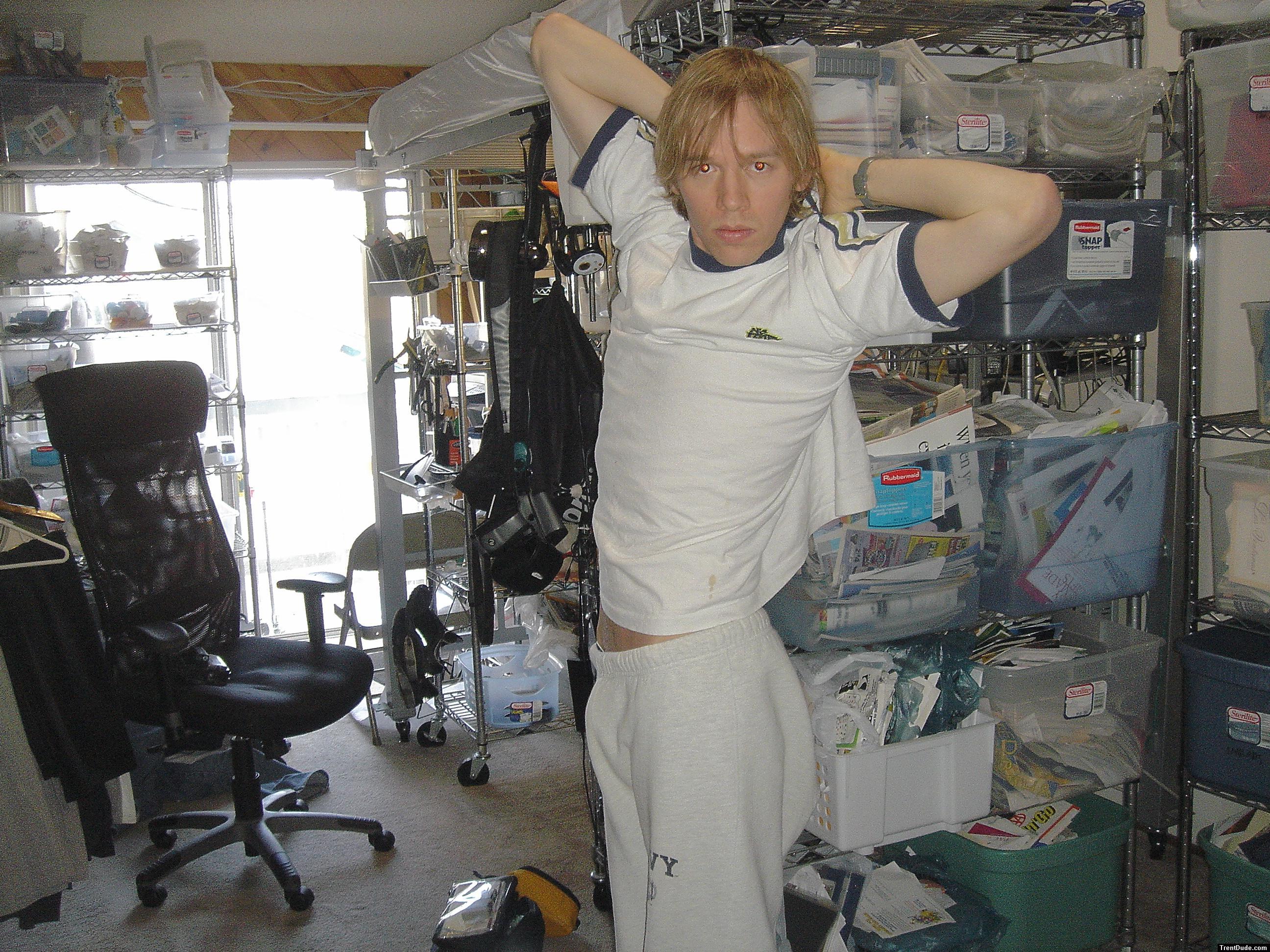 male wearing grey sweat pants