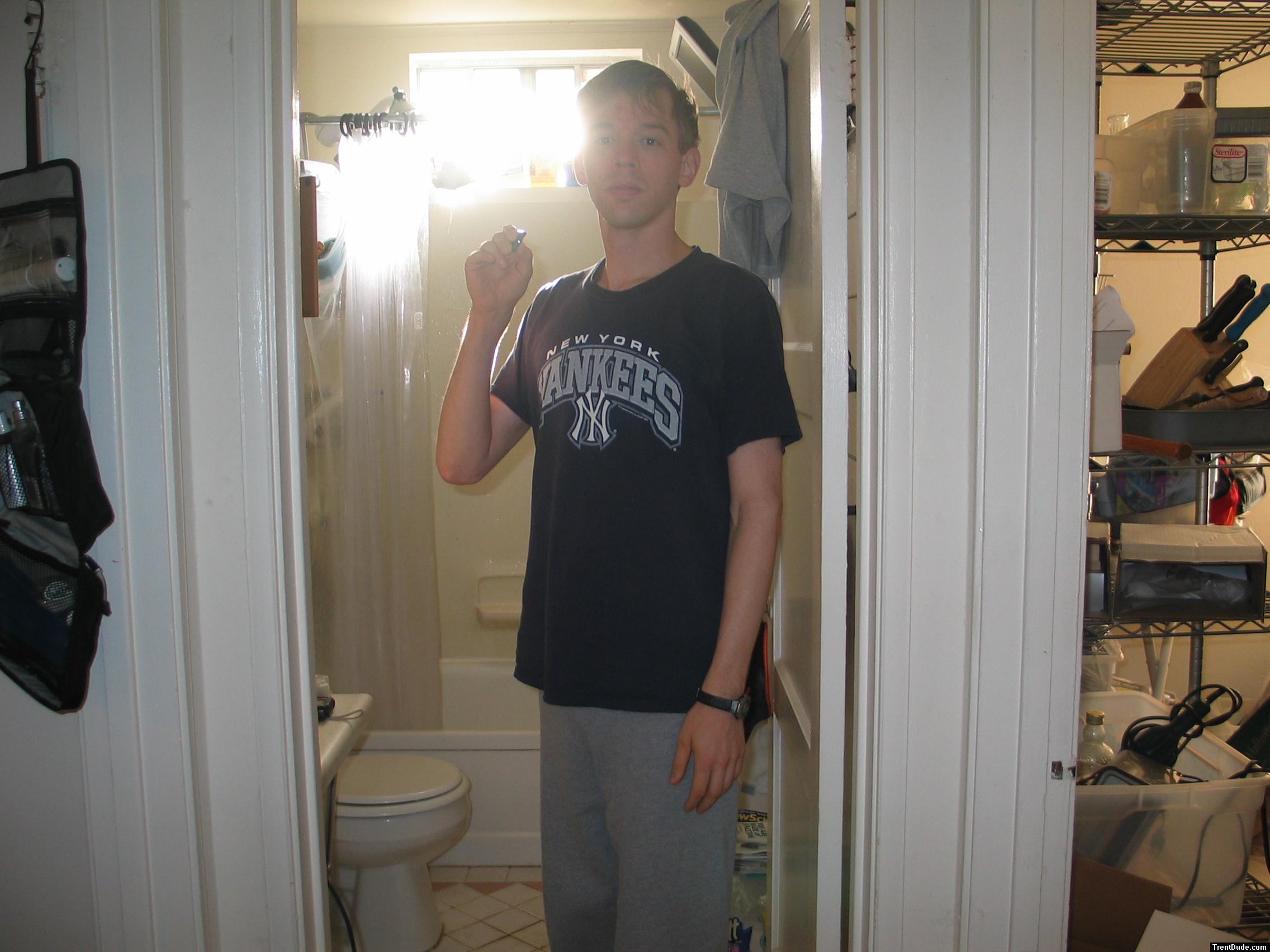 Trent in NY Yankes shirt & grey sweats